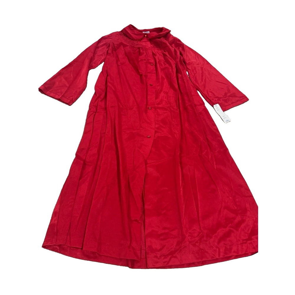 Nancy King Lingerie Red Solid Nylon Lace Button Front Collared Gown M 36163